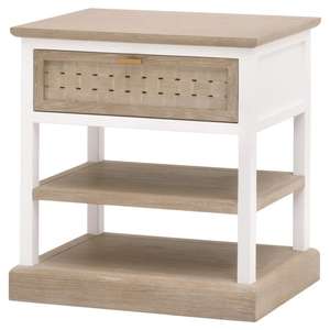 Mesita de Noche Moderna para Dormitorio, Estilo Tradicional, Madera Maciza de Mango y Roble, Acabado en Dos Tonos, Mueble de Sala de Estar con Función de Almacenamiento - Product Image 2