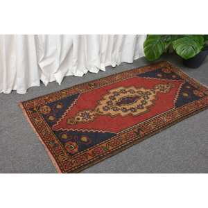 Alfombra Kilim clásica de gran tamaño, 1,8x3,4 pies, rojo y negro, respaldo de látex de lana rectangular para pasillo, Alfombra de área turca, Alfombra de habitación de 10mm - Product Image 3