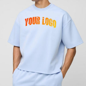 Conjunto de Camiseta y Pantalones Cortos Extra Grandes para Hombre, Estilo Vintage Informal, Transpirable, 100% Algodón, con Logotipo Personalizado, Estampado por Transferencia de Calor, Traje Deportivo de Verano - Product Image 3