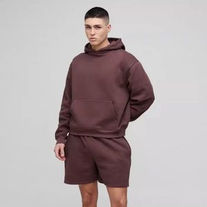 ชุดวอร์มสั้นสำหรับผู้ชายโอเวอร์ไซส์ทรงบ็อกซี่มีฮู้ดชุดวอร์มลำลองคุณภาพระดับพรีเมียมชุดระบายอากาศได้ดีและสวมใส่สบาย - Product Image 1