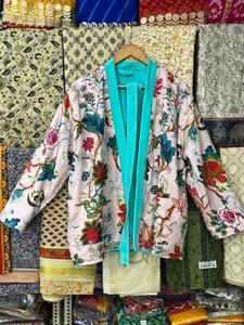 Kimono Reversible Hecho a Mano con Estampado Floral, Chaqueta Corta de Algodón y Terciopelo de Longitud Maxi para Verano, Spa de Baño de Talla Grande - Product Image 5