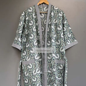 Boho Floral Cotton Kimono Robe <b>Lightweight</b> Lounge Wear <b>Dressing</b> <b>Gown</b> - Product Image 1
