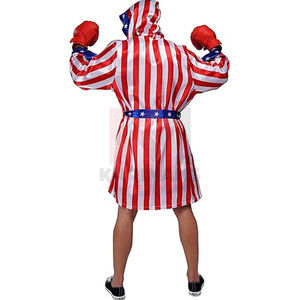 Mens Boxing Costume Satin American Flag <b>Robe</b> with <b>Hood</b> Shorts Belt & Cape Halloween Cosplay Champion Fighter Outfit - Product Image 6
