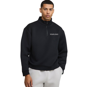 2025-26 <b>Black</b> Half <b>Zip</b> Sweatshirt Unisex Oversized Heavyweight Fleece Quarter <b>Zip</b> Pullover Custom Logo Drop Shoulder <b>Hoodies</b> - Product Image 1