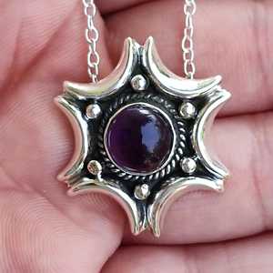Collar de Plata de Ley 925 Hecho a Mano con Piedra de Amatista, Colgante de Gema Natural Púrpura en Forma de Estrella, Regalo de Febrero - Product Image 3
