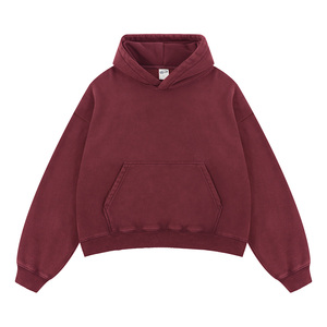 Sweat à capuche d'hiver pour hommes délavé à l'acide de haute qualité personnalisé recadrée Boxy 100% coton Streetwear respirant Vintage en détresse soleil délavé - Product Image 2