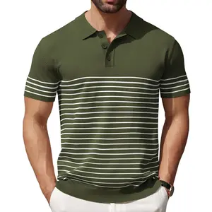 Men's Casual Golf Shirts Short Sleeve Striped Knit Polo Fashionable and Versatile