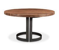 Table de salle à manger industrielle rustique en bois d'acacia massif, plateau rond naturel, pieds pliants en métal, durable, pour la maison et le commerce