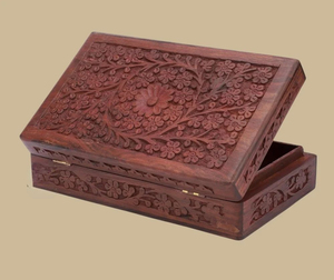 Direct India Vintage Style Rectangle <b>Wooden</b> Storage Boxes Durable Quality Carved Design Customized Brown Velvet Lining Buckle - Product Image 2
