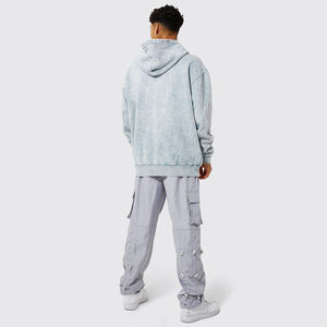 MOVATEXTILES Top Tendance Sweat à capuche pour homme en coton mélangé délavé à l'acide avec poche sur les manches Sweats à capuche pour homme lourd - Product Image 4