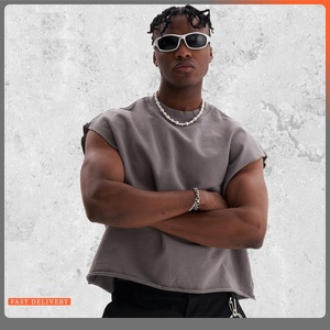 240gsm Sleeveless Custom Print Graphic <b>Heavyweight</b> Luxury Blank Heavy Cotton Boxy Cropped Tank Top <b>Mens</b> Custom <b>T</b>-<b>shirt</b> for <b>men</b> - Product Image 3