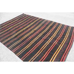 Kilim Vintage <b>Rug</b>, 7.2x10.4 ft Turkish <b>Rug</b>, <b>Black</b> Bordered Wool <b>Rug</b> - Product Image 4