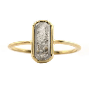 Bague de fiançailles et d'anniversaire de mariage en or massif 14 carats faite à la main Sel naturel poivre diamant Solitaire Style tendance pour les fêtes - Product Image 5