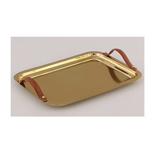 Plateau de service rectangle entièrement en acier inoxydable avec poignée en cuir pour la cuisine plateau de service de haute qualité pour restaurant - Product Image 2