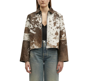 Veste en cuir de vachette personnalisée pour femmes cheveux sur la peau Cowboy Vestes en cuir de camionneur personnalisées - Product Image 1