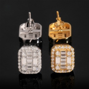 Hot Selling 925 Sterling Silver Baguette Lab Grown Diamond Stud Earrings High Quality <b>Yellow</b> Gold & Rhodium Plated Fine Jewelry - Product Image 2