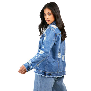 Dernière mode hip hop veste en jean bleu délavé pour femmes vestes en jean personnalisées pour femmes à vendre - Product Image 2