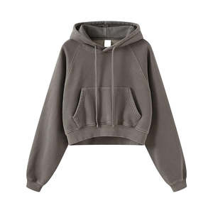 Venta al por mayor de las mujeres recortada sudadera 100% algodón de lana de gran tamaño sudaderas con capucha de peso pesado - Product Image 3