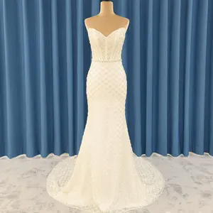New retro illusion tube top sleeveless detachable skirt fishtail wedding dress