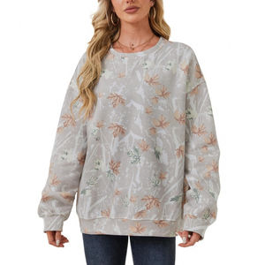 เสื้อสเวตเตอร์คอกลมลายพรางโอเวอร์ไซส์สำหรับผู้หญิงเสื้อสวมหัวแขนยาวพิมพ์ลายใบเมเปิ้ล - Product Image 4