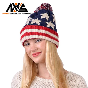 Nuevo Gorro de Punto con Bandera Estadounidense, Gorro de Esquí y Playa con Estrellas, NKS Industries, Elegante, Cálido, 100% Acrílico, Unisex - Product Image 1