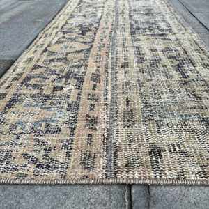 Alfombra Turca de 1.7x4.1 pies, Alfombra Pequeña Vintage, Alfombra Ikat Azul Marrón - Product Image 5