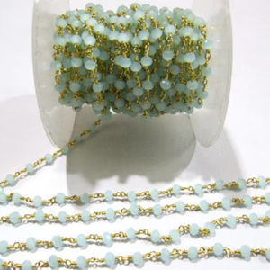 3- Feet Aqua Calcedony Rondelle Facette Taille 3-4mm Hydro Quartz Perlé Fil Enroulé Chapelet Chaîne - Product Image 1