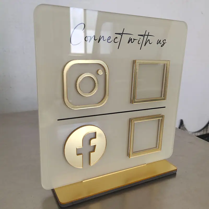 Connect With Us Qr Code On Instagram And Facebook Stand Followers Front Desk Signage