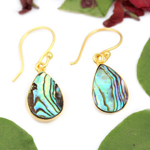 Rétro Irrégulier Naturel Abalone Shell Poire Forme 24K Plaqué Or Dangle Antique Boucle D'oreille Pour Les Femmes En Gros Bijoux Pour L'Inde - Product Image 1