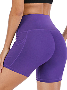 2024 été femmes haute qualité Shorts de gymnastique respirant taille haute sans couture entraînement Yoga Leggings décontracté couleur unie tissu - Product Image 4