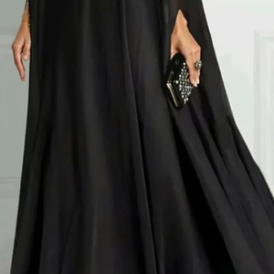 ชุดเดรสราตรีหรูหราสำหรับผู้หญิงเสื้อคลุมสีดำลำลองคอกลมประดับพลอยเทียมทรงหลวมแขนค้างคาวแฟชั่นใหม่ - Product Image 3