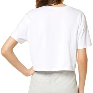 T-shirt de couleur unie pour femmes, haut court d'entraînement, haut court pour femmes, chemises confortables et décontractées, t-shirt court pour femmes, vente en gros - Product Image 4