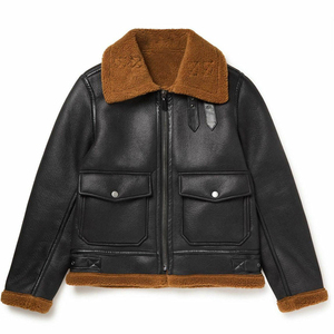 แจ็กเก็ตหนังลำลองคุณภาพระดับพรีเมียมสำหรับผู้ชายฤดูใบไม้ร่วงฤดูหนาวคอปกสูงแบบเปิดลงได้ทำจากขนสัตว์หนาให้ความอบอุ่น - Product Image 2