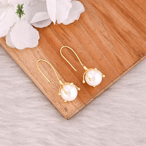 Wholesale Boho Designer <b>Earrings</b> Prong Setting Dangle with Yellow Gold Plated <b>Pearls</b> <b>Earrings</b> Handmade Jewelry Gift For Her - Product Image 3