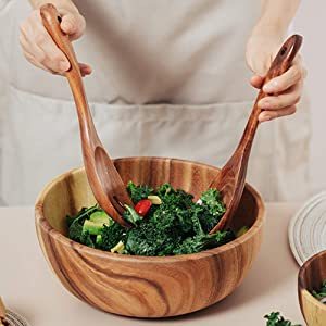 Acacia Wood <b>Large</b> Wood Salad <b>Bowl</b> 100% <b>Wooden</b> Decorative Serving <b>Bowl</b> for Salad Fruits with Sale Product - Product Image 3