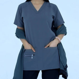 ชุดสครับขัดคอคอวีสำหรับผู้หญิงชุดสครับสีบล็อกสีสำหรับพยาบาลโรงพยาบาล - Product Image 4