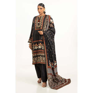 Traje de Satén IUSTKSD-785 de 3 Piezas con Estampado de Laca de Seda Cruda y Adornos Hechos a Mano - Product Image 1