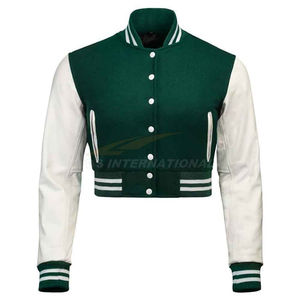 แจ็คเก็ตหนังสั่งทำพิเศษสำหรับผู้หญิง สไตล์วาร์ซิตี้ แจ็คเก็ตบุหนาสำหรับฤดูหนาว สไตล์มหาวิทยาลัย แขนยาว อุ่นสบาย แจ็คเก็ตบอมเบอร์ ขายส่ง - Product Image 3