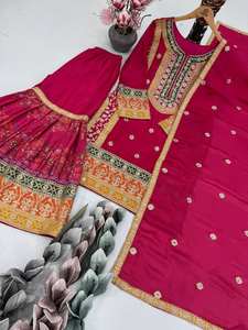 Nouvelle collection de vêtements pour femmes, salwar kameez, tissus en soie chinon, broderie, travail de sequins, design élégant, pour mariage, fête, festival - Product Image 3