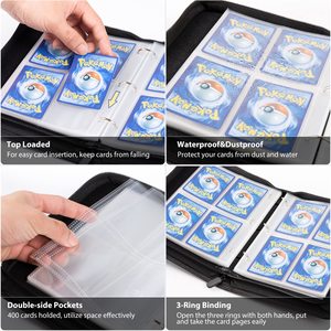 แฟ้มใส่การ์ด 3 ห่วง แบบมีซิป 4 ช่อง <span class=keywords><strong>50</strong></span> หน้า พกพาสะดวก สำหรับสะสมการ์ดเกม กีฬา TCG และการ์ดแลกเปลี่ยน - Product Image 4