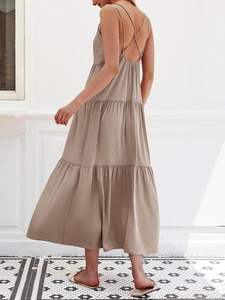 Prix de gros solide uni 100% rayonne Maxi robe blanc dos nu lâche été bohème décontracté Maxi robe - Product Image 6