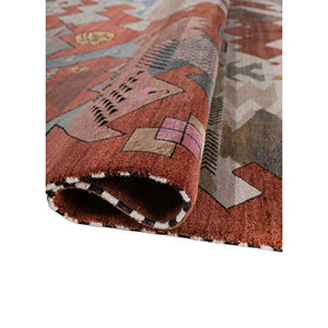 Freedom Manchaha Large Area Hand Knotted Wool & Bamboo <b>Silk</b> Rug <b>Red</b> Orange Patchwork Design for Home Hallway for Teens-Les-8387 - Product Image 2