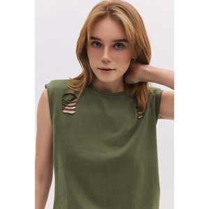 T-shirt sans manches décontracté avec détails déchirés, 100% coton - Product Image 1