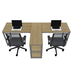 HBMN021 Minimalist Melamine Cluster <b>Desk</b> for 2 People L-Shaped Office Furniture with Shelving for Side-By-Side <b>Work</b> - Product Image 5