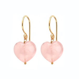 Gold Plated 925 Sterling <b>Silver</b> Heart Shape Rose Quartz <b>Earrings</b> Handmade <b>Dangle</b> <b>Earrings</b> Gemstone Jewelry for Women and Girls - Product Image 1