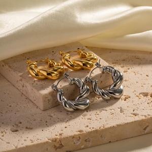 Pendientes de latón chapados en oro de 18 quilates para mujer a la moda, nuevo círculo grueso tejido, giros de masa frita, joyería, regalos de fiesta de boda - Product Image 3