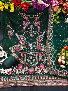 Traje Shalwar Kameez Casual de Chifón para Mujer Pakistaní, Bordado con Lentejuelas, Trabajo con Diamantes, Perlas, Diseño Vintage - Elegante Islámico - Product Image 5