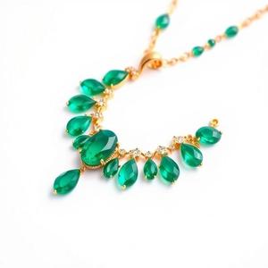 Collier ras du cou tendance pour femmes Bijoux fins en argent sterling Chaîne plaquée or Collier ras du cou vert - Product Image 3