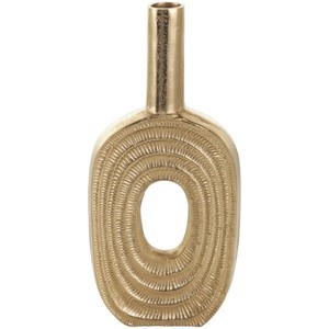 Gold Circular Aluminum Metal Geometric Decorative <b>Vase</b> with Linear Etchings - Product Image 5