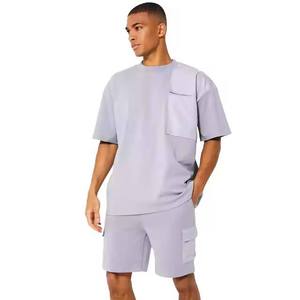 Moda 100% algodón polar pulóver camisetas pantalones cortos conjunto para hombres ropa de calle bordada personalizable verano Casual de alta calidad - Product Image 5